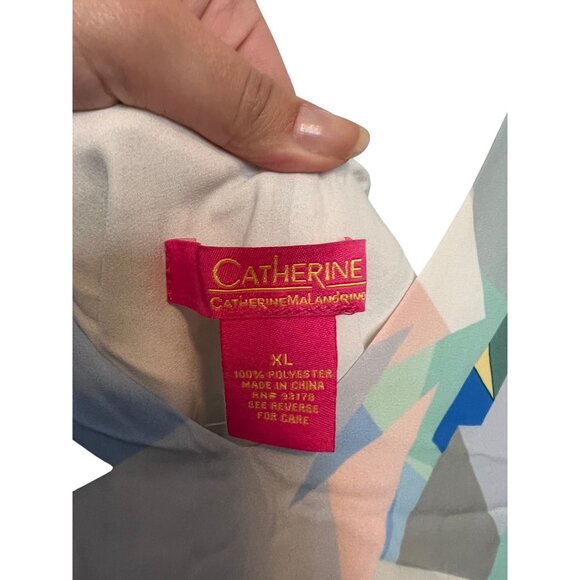 Geometric Print V-Neck Dress With Ruffled Sleeves Catherine Malandrino XL Polyes - Picture 3 of 4